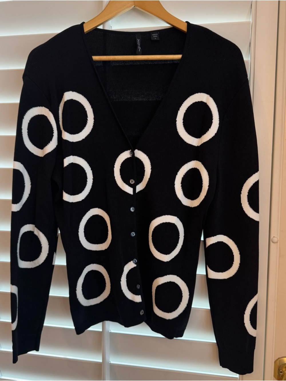 Venini Vintage Black Cardigan with White Circle Pattern